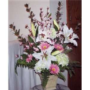  Pink Gerbera Daisies,Lillies,Cherry Blossom Branches