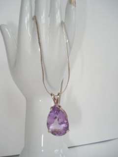 Sterling Amethyst Tear Drop Pendant Necklace 925 Italy  