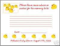 32 Rubber Ducky Duck Advice Cards for Baby Shower Mommy  