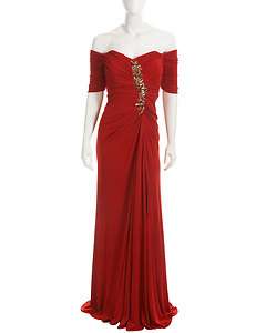 Badgley Mischka Off the Shoulder Ruched Gown  