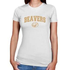 Bemidji State Beavers Ladies White Logo Arch Slim Fit T shirt   