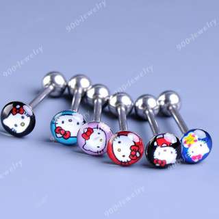 6x Mixed Hellokitty Stainless Steel Plastic 14G Tongue Ring Stud Body 