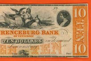 18xx $10 The LAWRENCEBURG Bank,TN BEAUTIFUL Obsolete  
