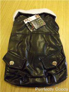 Dog Puppy Leather Look Bike Jacket Coat Black NEW 20cm SMALL  