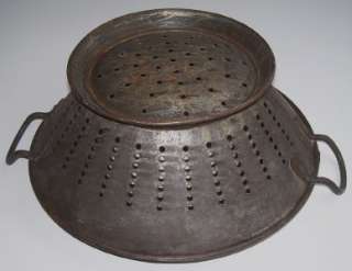 Antique Tinware FOOTED TIN COLANDER STRAINER w/Handles  