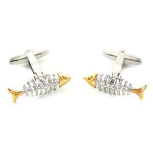  Silver & Gold Fish Bones Fishing Cufflinks Jewelry