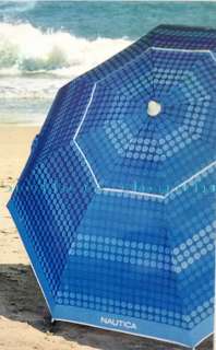   Nautica Beach Umbrella Blue Dots 2 Way Tilt UPF 50+ Patio Carry Bag