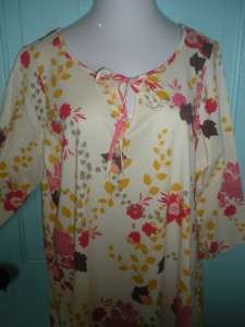   Floral Tunic T shirt NWOT BASIC EDITIONS 3/4 Sleeve Cotton  
