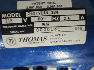 Thomas Power Air Division Dental Vacuum Pump Model 2607VE44 334  
