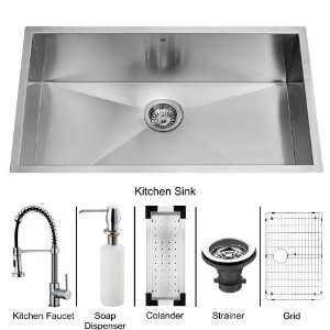   Sink and Faucet Combination with Soap Dispenser, Colander, Sink Grid