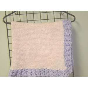 Bk7, Knitted on Hand Knitting Machine Pink Chenille 31 By 45 Blanket 