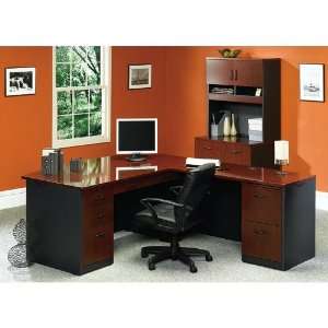 Cherry/ Soft Black LShape Desk with Lateral File Classic Cherry 