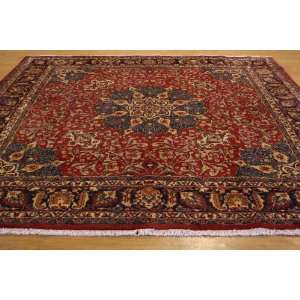  96 x 910 Red Persian Hand Knotted Wool Mashad Square Rug 