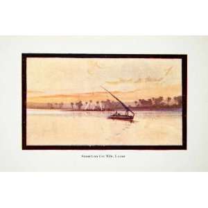  1908 Color Print Sunset Nile Luxor Water Boat Trees Egypt 