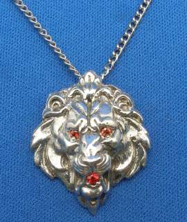 Lion Head Necklace Padparadscha Sapphire Eyes Mouth Hand Crafted 