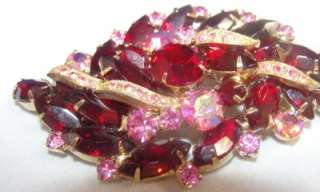 Vintage 3 Garnet Red, Pink & AB Glass Stone Juliana Style Cluster 
