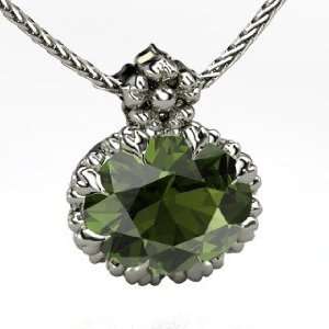   Pendant, Oval Green Tourmaline 18K White Gold Necklace Jewelry