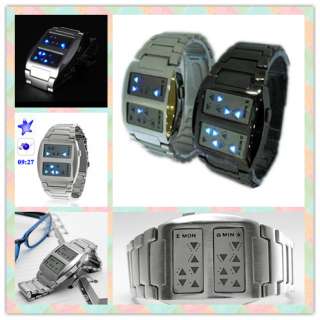 2011 Mens Binary Blue LED Triangle Digital Sport COOL Wrist Watch 