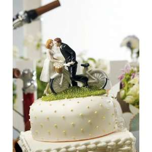 Kiss Above Bicycle Bride and Groom Couple Figurine  