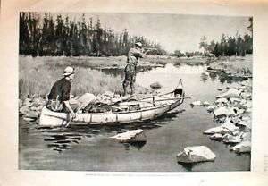 1896 Frederic Remington Moose Hunting Birch Bark Canoe  
