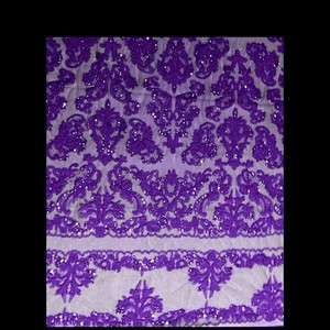 PURPLE BEADED & SEQUINS BRIDAL LACE CORDED FABRIC 1 YD  