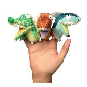  Set of 3 Finger Puppets T rex Dinosaur, Aligator & Shark 