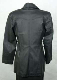 JAQUELINE FERRAR Womens Ladies Black LEATHER Coat Jacket size S  