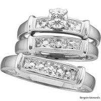Diamond Matching Wedding 3 Ring Set bride groom bands 925 bridal white 