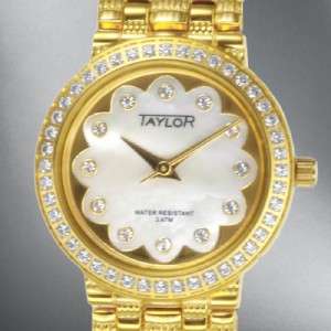 Taylor Swiss Goldtone MOP Swarovski Crystal Watch ~NEW  