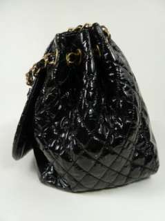 CHANEL Rock and Chain Black Patent Leather Hand/Bag Tote Purse  
