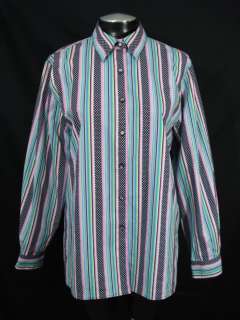 Foxcroft Sz 14 Wrinkle Free Striped Polka Dot Shirt Top  