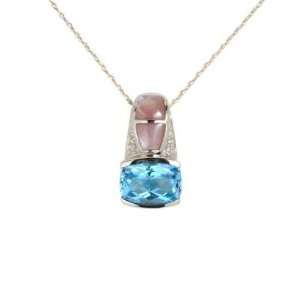   Blue Topaz and Mother of Pearl Necklace in 14K White Gold(TCW 5.05