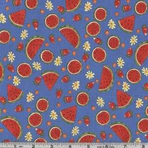   Fun Fresh Picked Fruit Blue Fabric By The Yard Arts, Crafts & Sewing