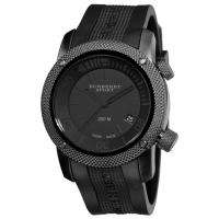 New Burberry Mens Blacked Out Black Rubber Strap Sport Dive Swiss 