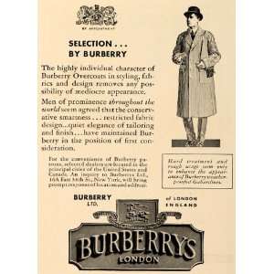  1936 Ad Burberry Overcoats Clothing Fashion London Men 