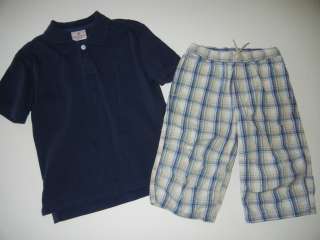 Hanna Andersson Blue Polo Top Plaid Deck Shorts 120  