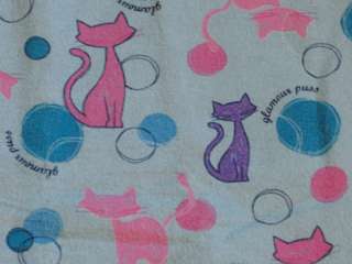 100% COTTON Flannel Vintage fabric Cat Pink Blue Purple  