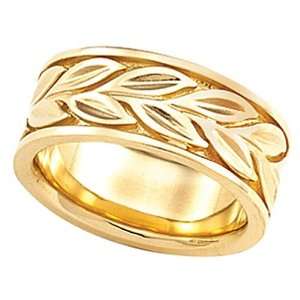  14K Yellow Gold Leaf Design Wedding Band   Size 8 Jewelry