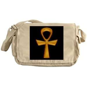    Khaki Messenger Bag Egyptian Gold Ankh Black 