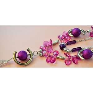  Hot Purple Crystals and Snowballs Long Necklace Office 