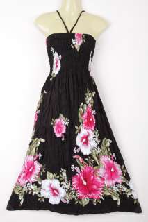 ld026d Boho Flower Halter Sun Dress Floral Large Black XS S M L  