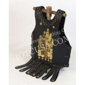  Breastplate in Black Leather with Brass Chains and Plates 