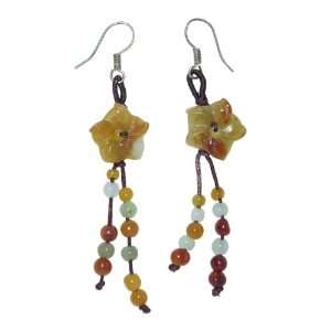 Natural Grade A Jade Earrings Made of Breath of Heaven Flower Made 