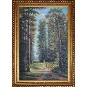   Tall Trees Oil Painting, with Exquisite Dark Gold Wood Frame 42.5 x 30