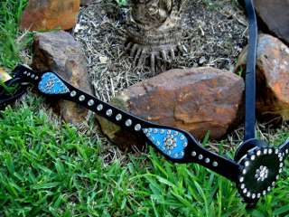 LEATHER Breast collar CRYSTALS BLING TURQUOISE BLACK  