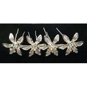   Silvery Flower Crystals Bridal Hair Pins (Pack of 4) 