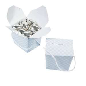  Mini Blue Gingham Takeout Boxes   Party Favor & Goody Bags 