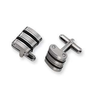  Mens Stainless Steel Cuff Links with Black Rubber Accents 