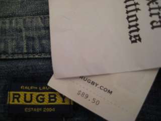 RUGBY RALPH LAUREN 0 NWT $89 Denim Blouse Shirt Top w Ruffle Blue 
