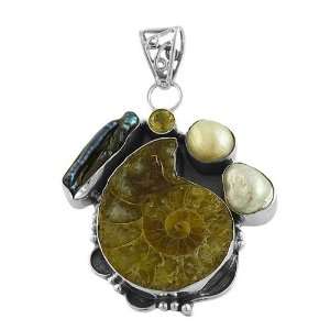   Ammonite, Citrine, Freshwater & Tahitian Pearls Pendant Jewelry